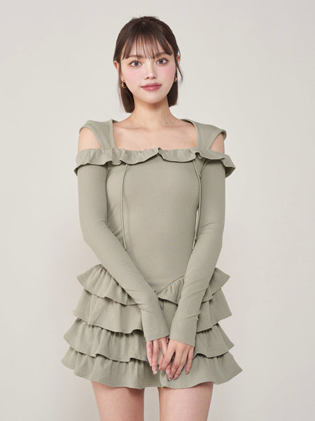 Voluminous Ruffle Ribbed Mini Dress