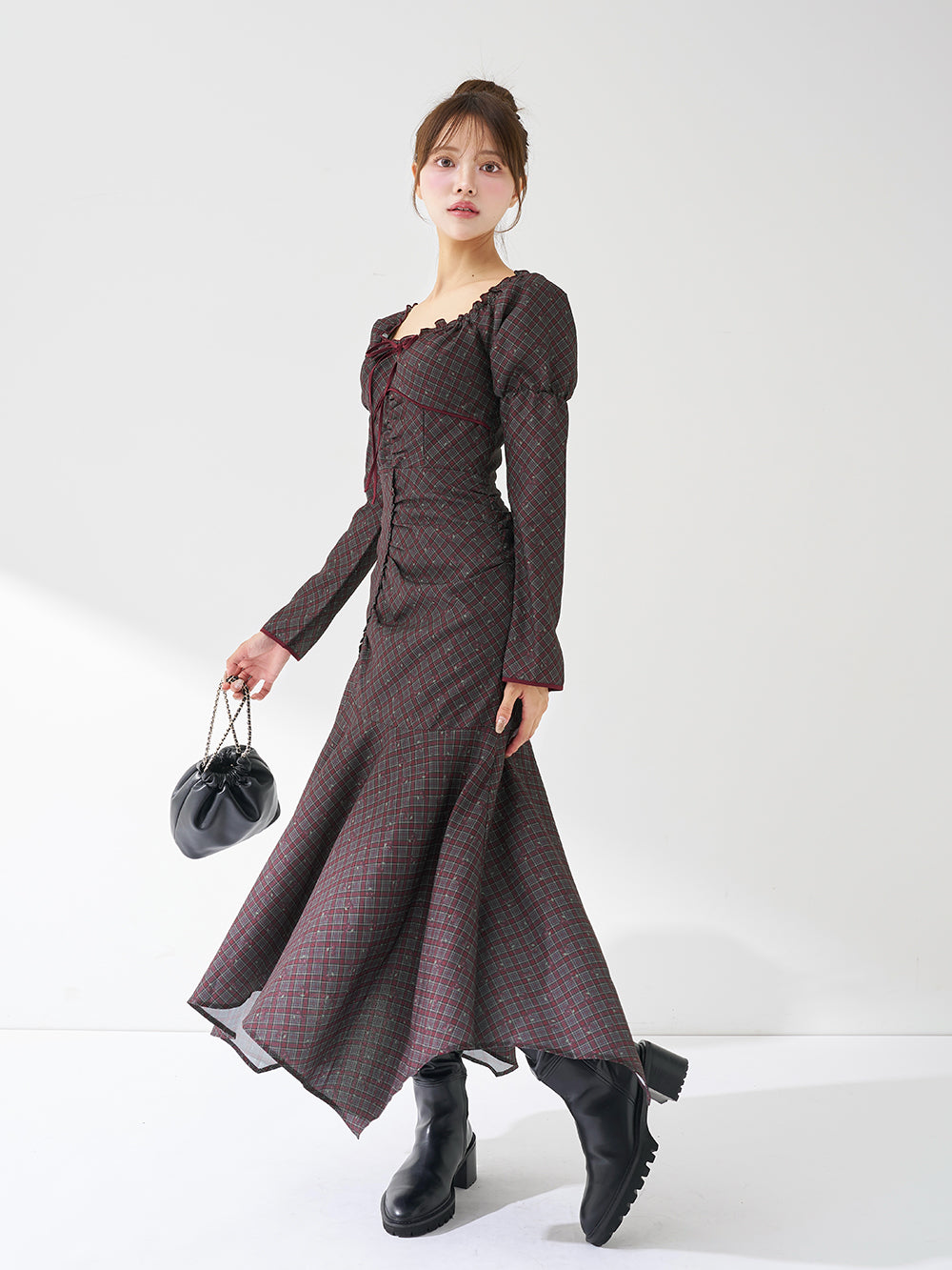 チェックチェリーデザインロングワンピース – Darich (ダーリッチ)