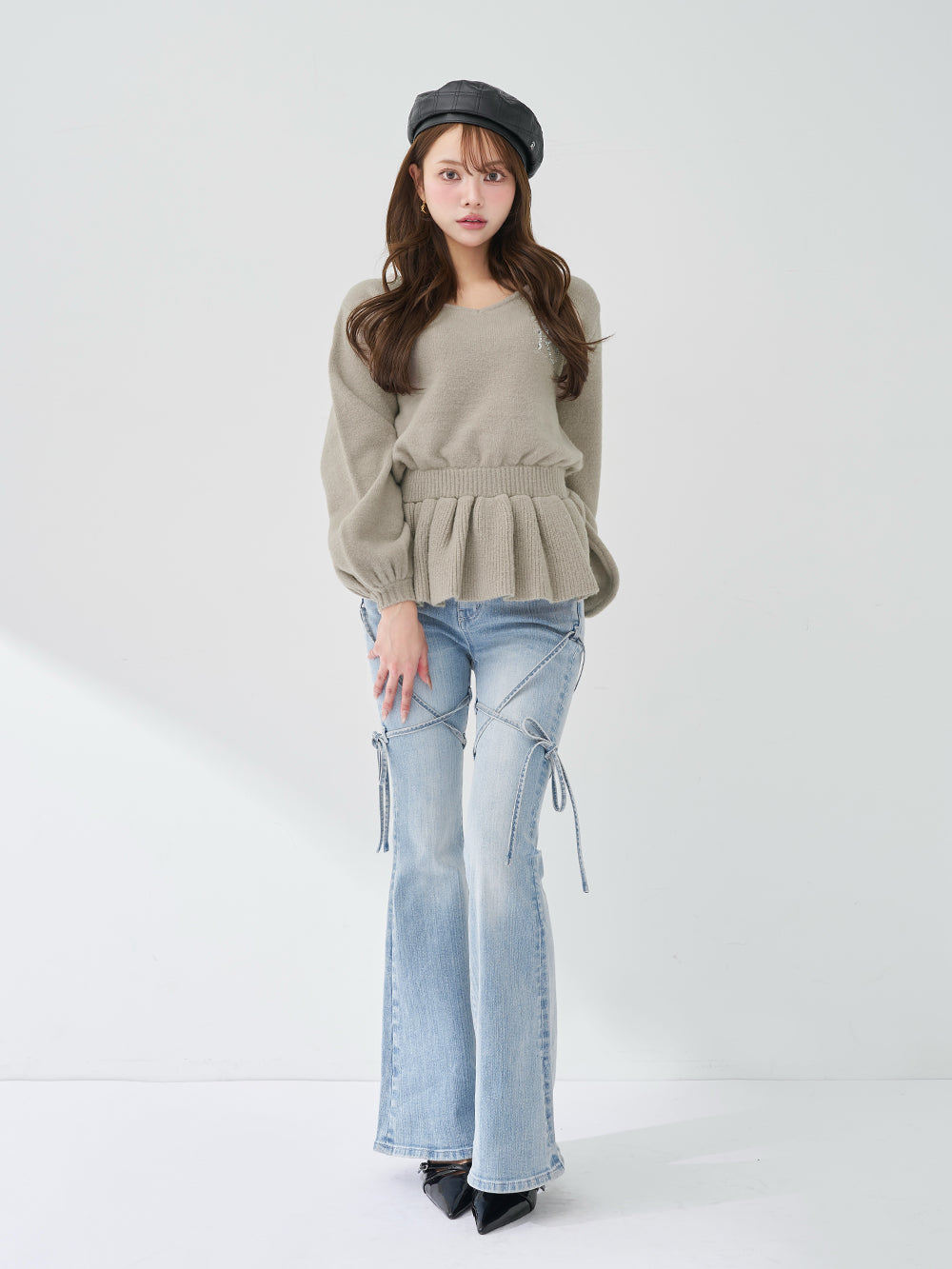 ぺプラムVネックニットトップス – Darich