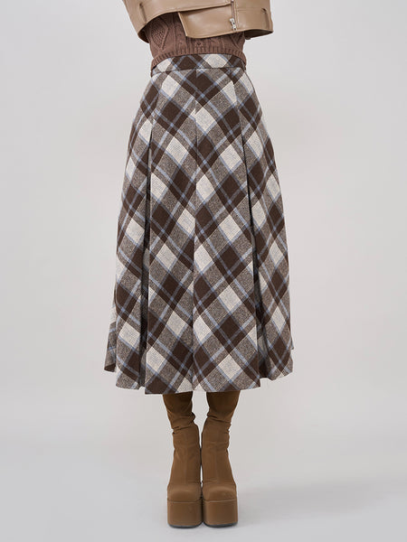 Multi-Color Check Midi Skirt