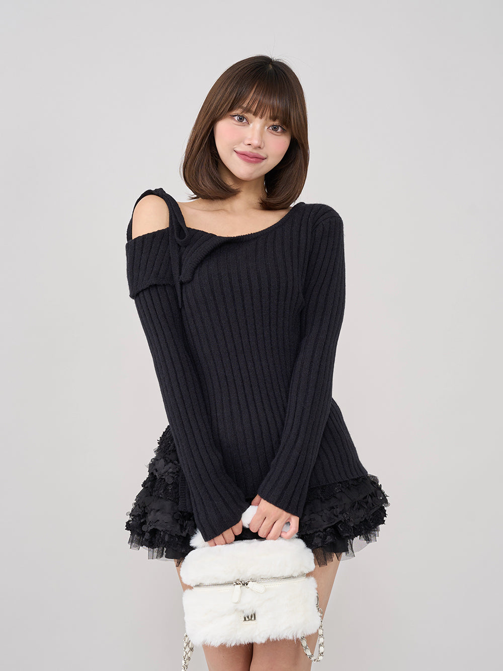 【予約商品】ランダムフリルニットセットアップ - blk