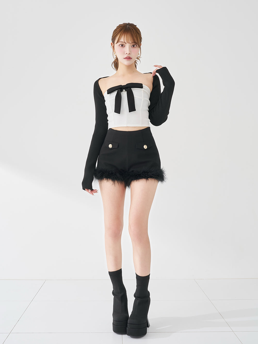 モデル：163cm（着用サイズ：S　着用カラー：BLK）
