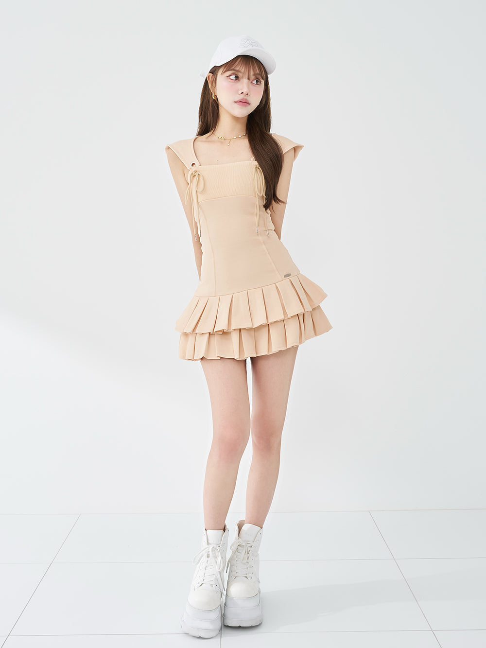 フードスウェットプリーツミニワンピース – Darich