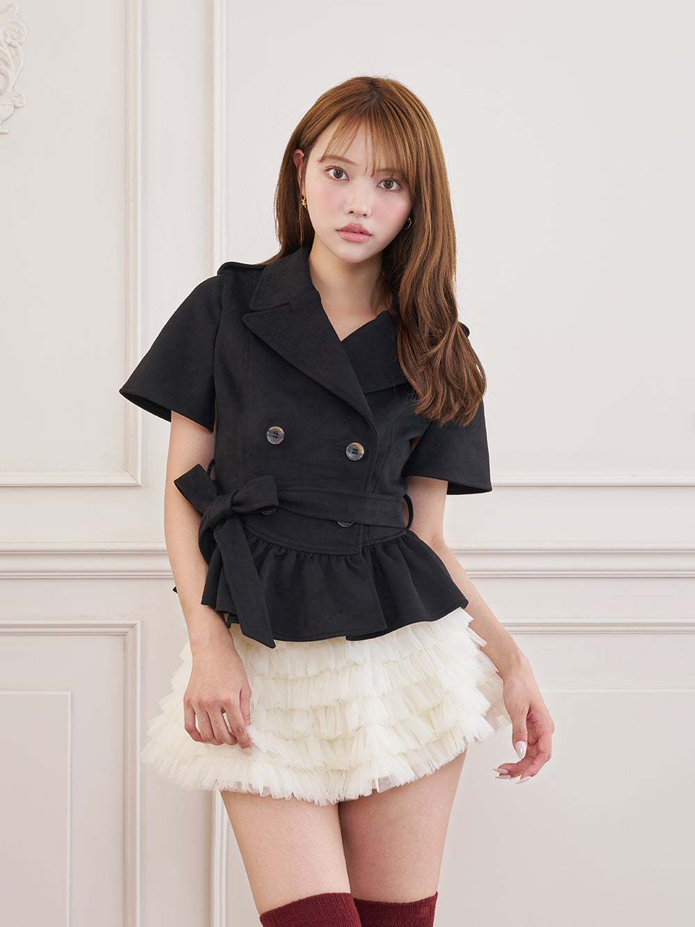 モデル：163cm（着用サイズ：FREE　着用カラー：BLK）