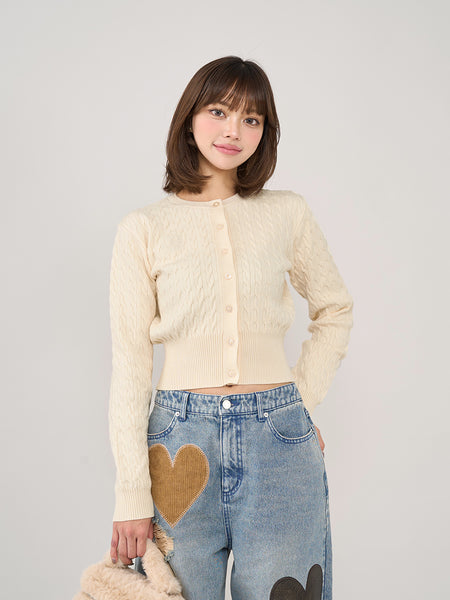 Narrow Cable Knit Cardigan