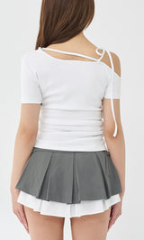Neck Ribbon One-Shoulder T-Shirt
