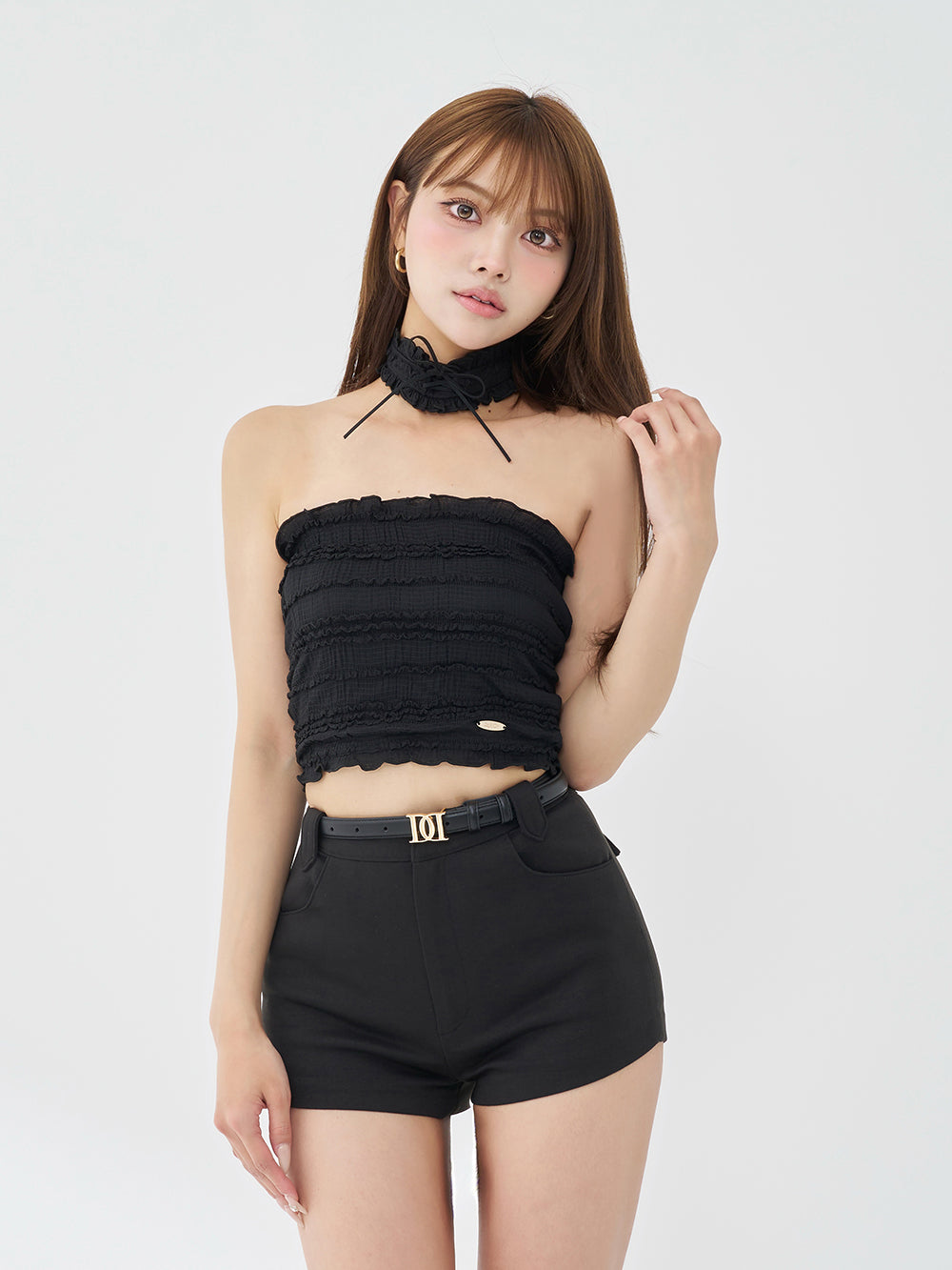チョーカーリボンシャーリングベアトップ - blk