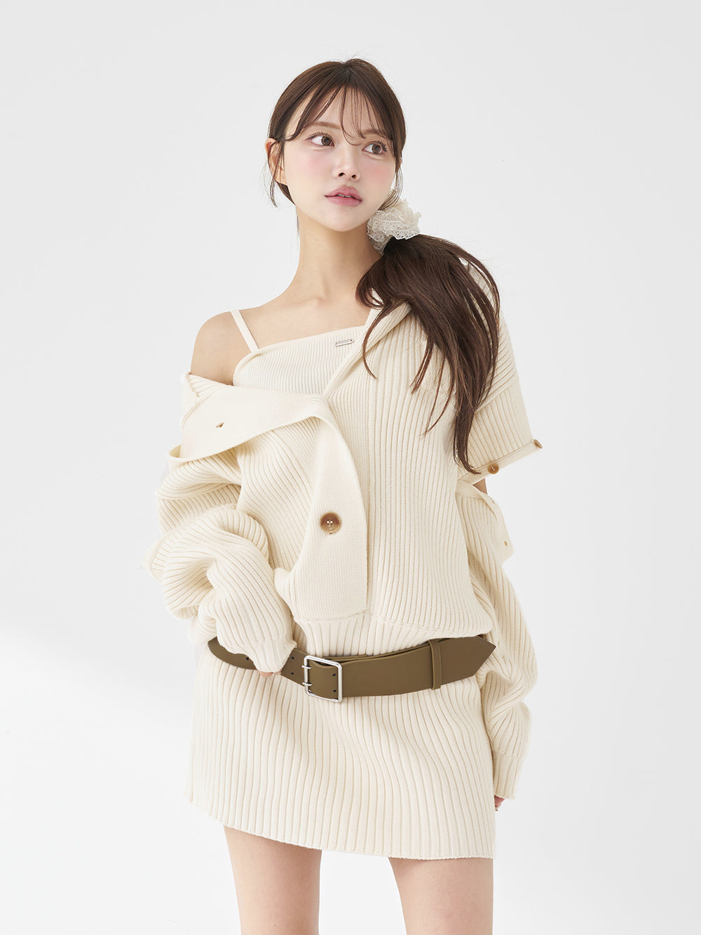 ローウエストデザインニットワンピース - ivo