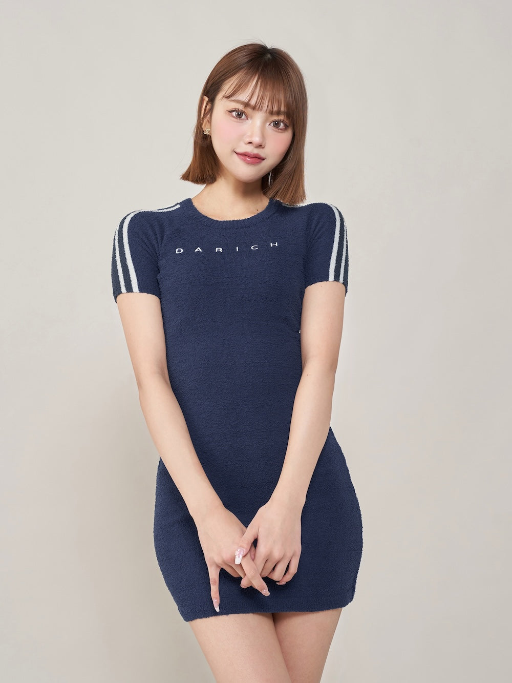 ラインパイルニットミニワンピース - nvy
