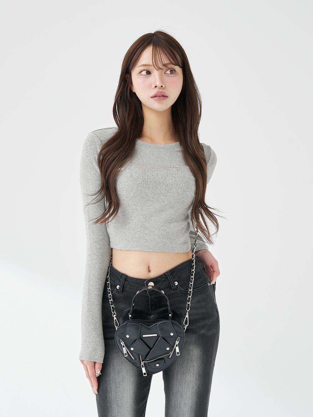 シャイニーDDロゴコンパクトロングTシャツ - gry