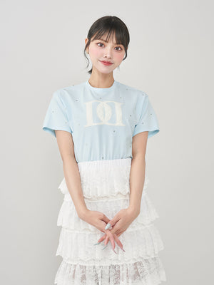 【予約商品】キルティングアップリケビジューTシャツ