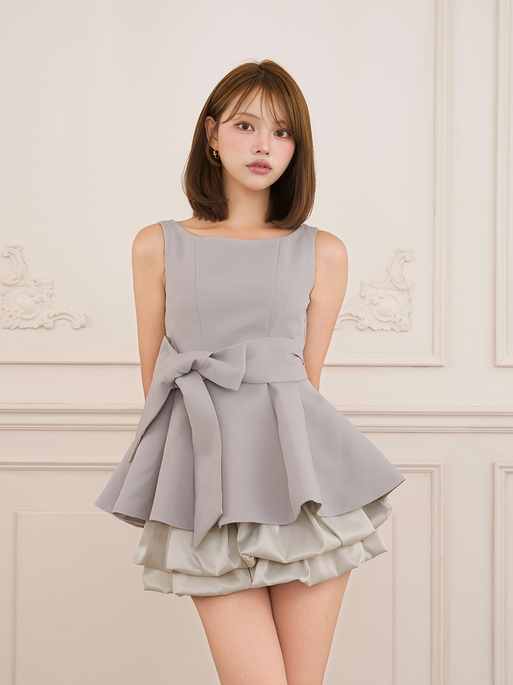 ビッグリボンクラシックラインミニワンピース - gry