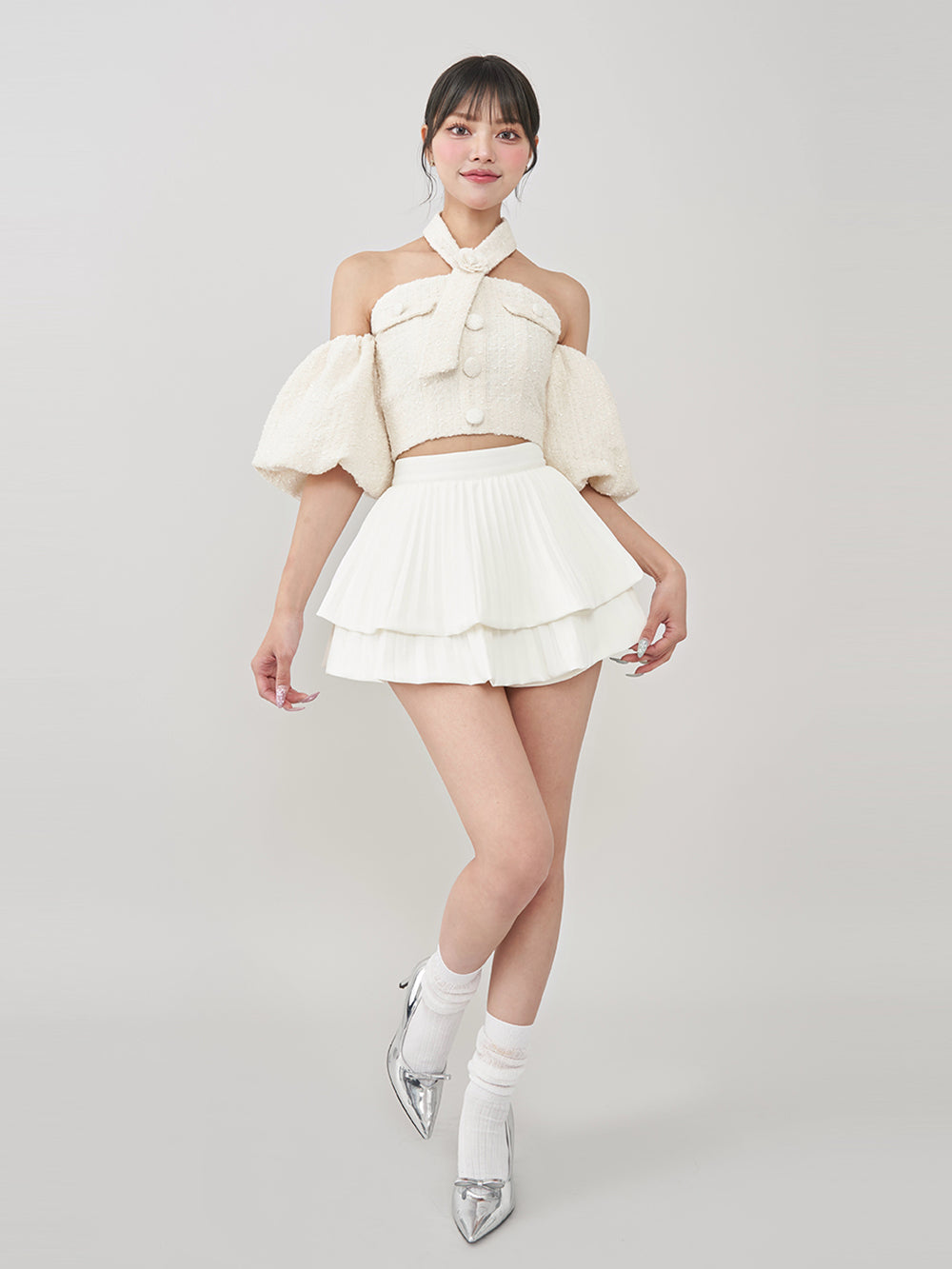 ナロープリーツティアードミニスカート