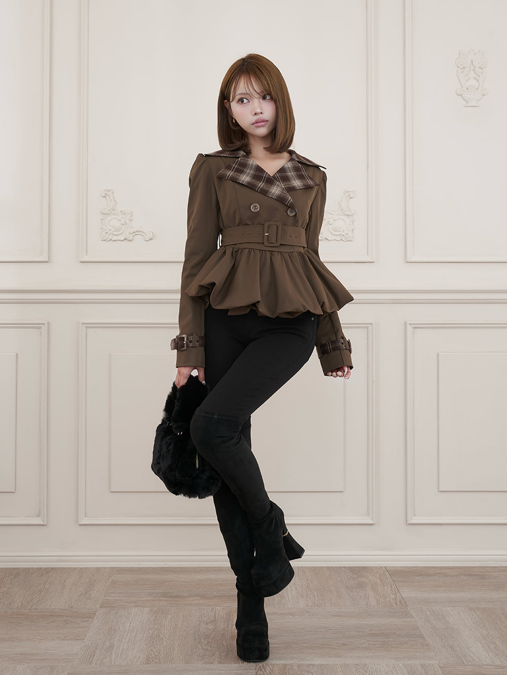 モデル：163cm（着用サイズ：FREE　着用カラー：BRN）