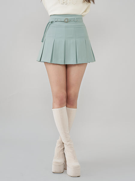 Semi-wide pleated tailored mini skirt