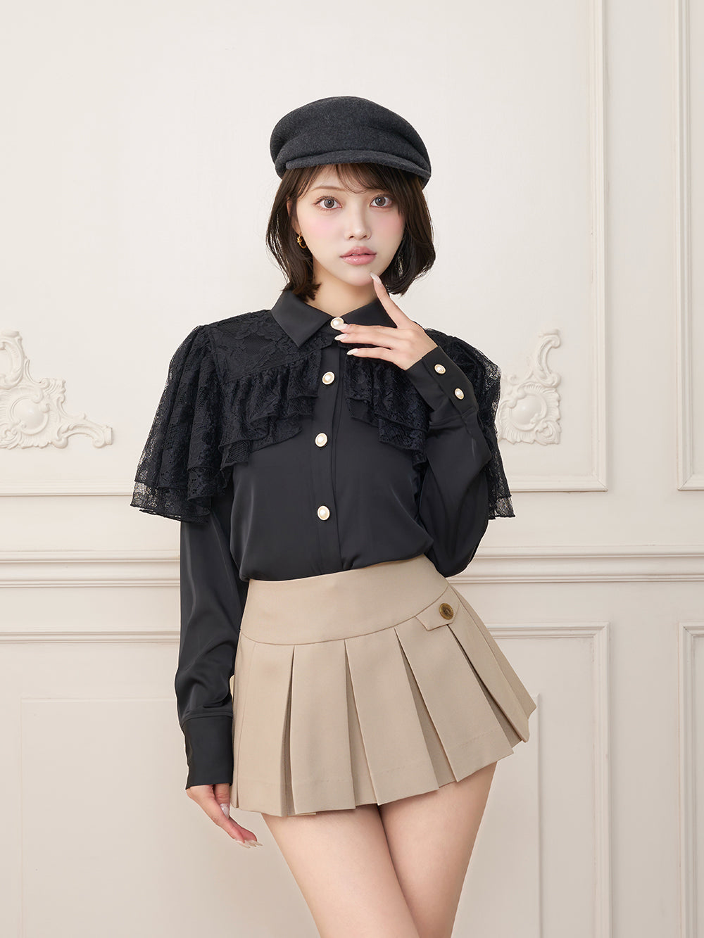 モデル：163cm（着用サイズ：FREE　着用カラー：BLK）