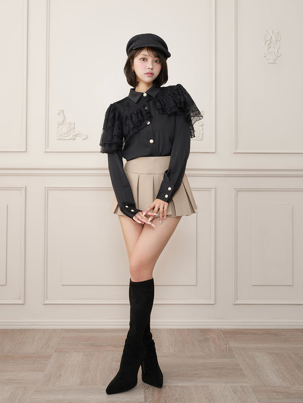 モデル：163cm（着用サイズ：FREE　着用カラー：BLK）