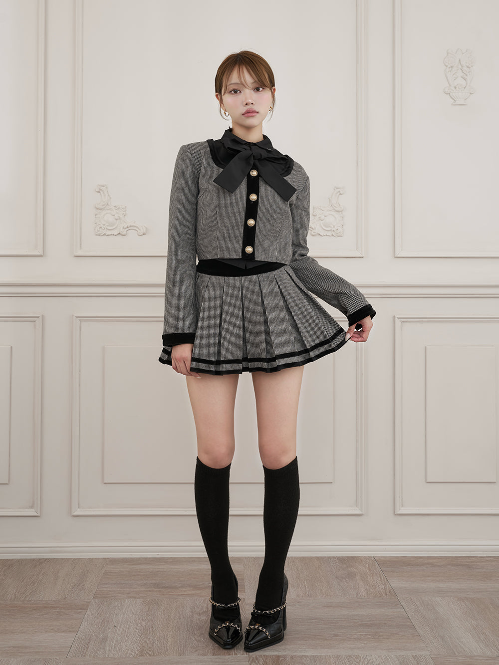 モデル：163cm（着用サイズ：S　着用カラー：BLK）