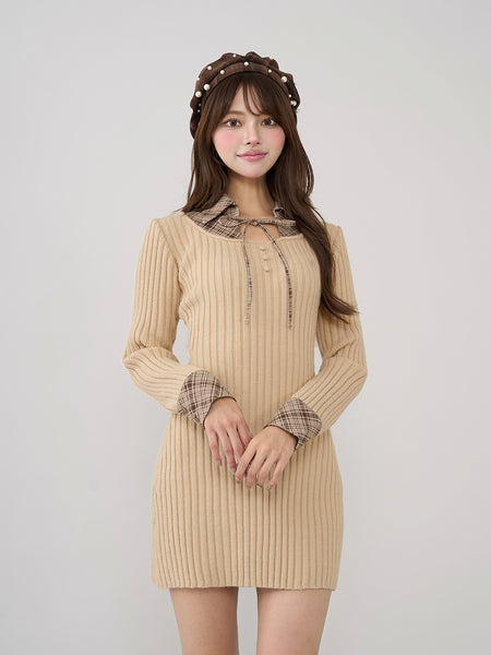 Layered-Look Knit Mini Dress