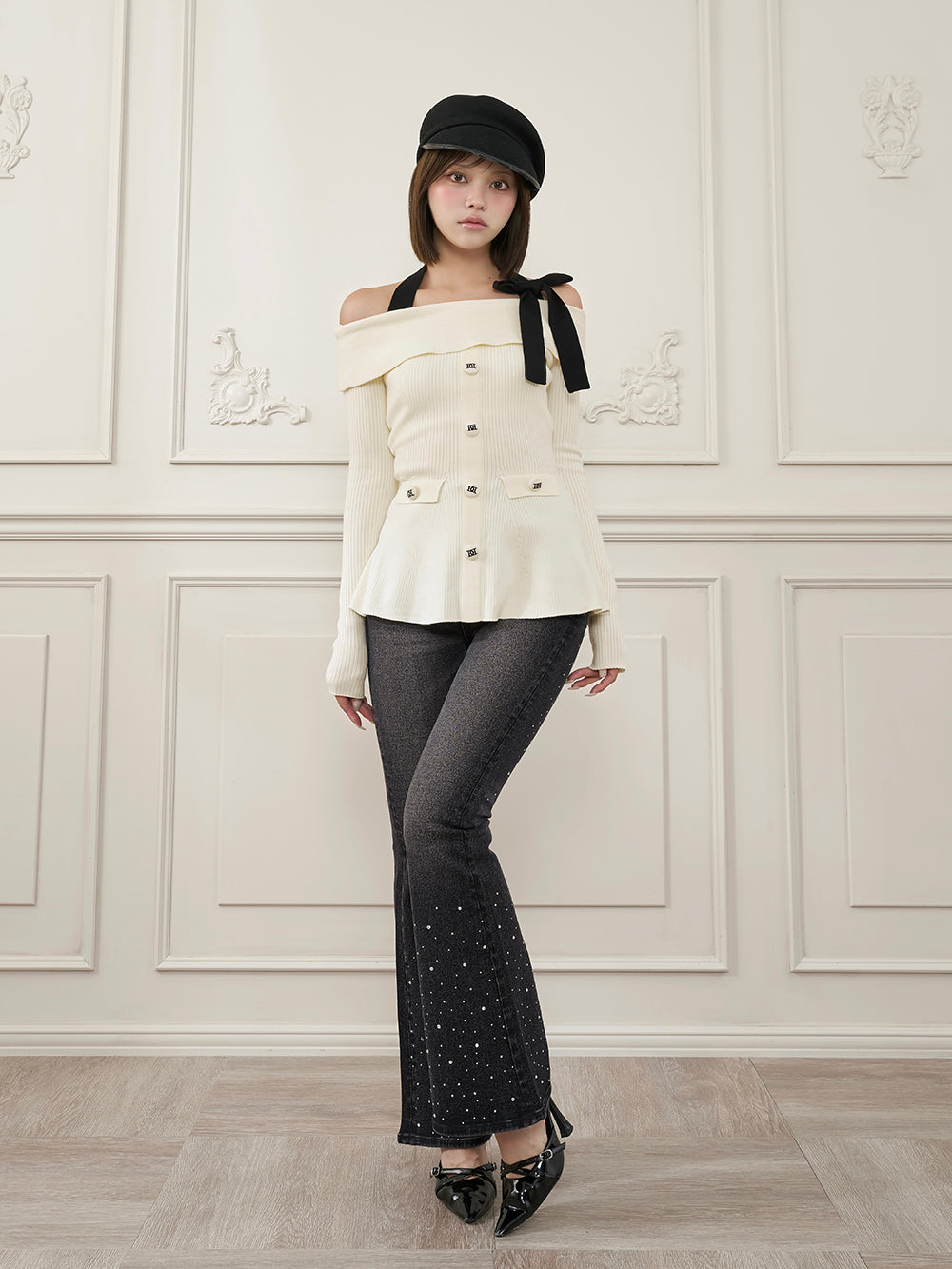 モデル：163cm（着用サイズ：S　着用カラー：BLK）