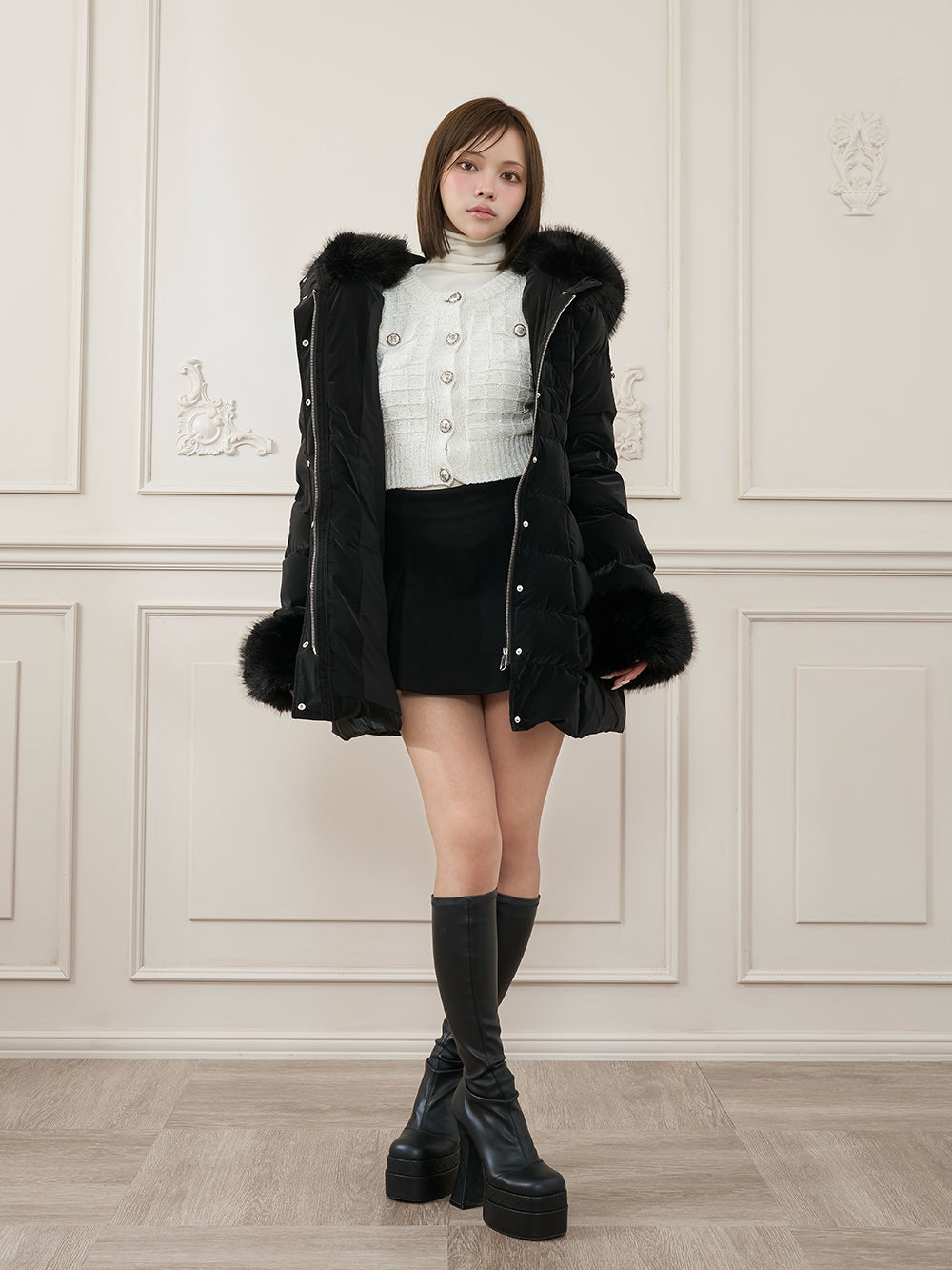 モデル：163cm（着用サイズ：S　着用カラー：BLK）