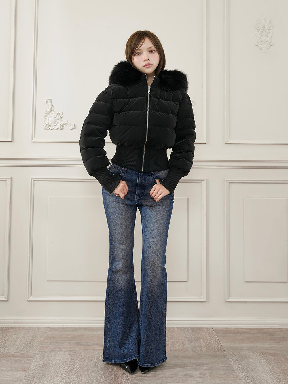 モデル：163cm（着用サイズ：S　着用カラー：BLK）