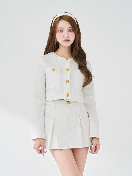 DD button collarless denim jacket