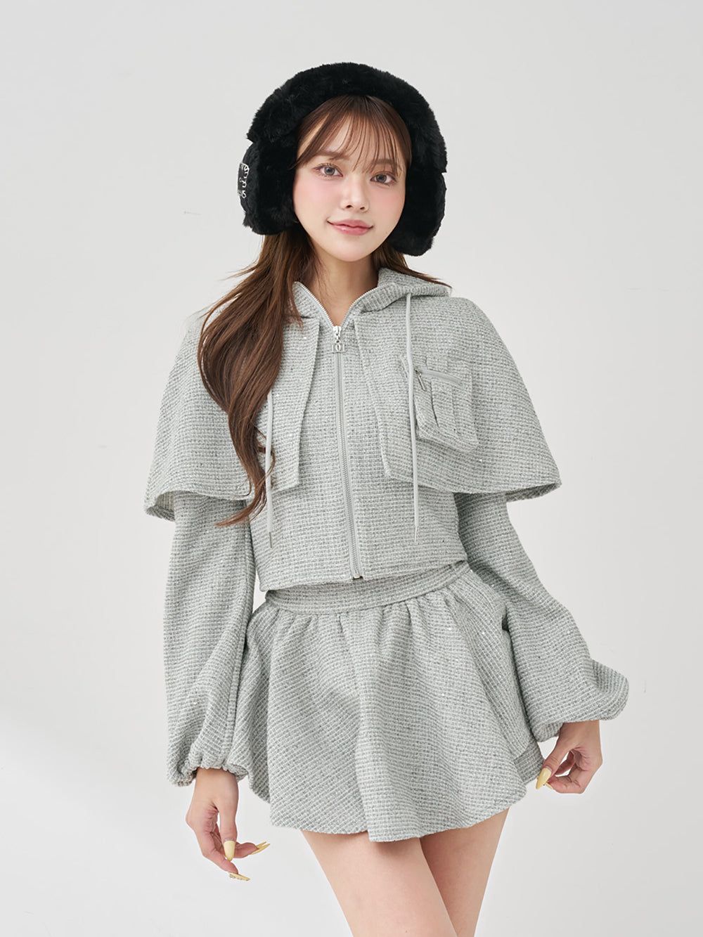 ラメツイードパーカーセットアップ - gry