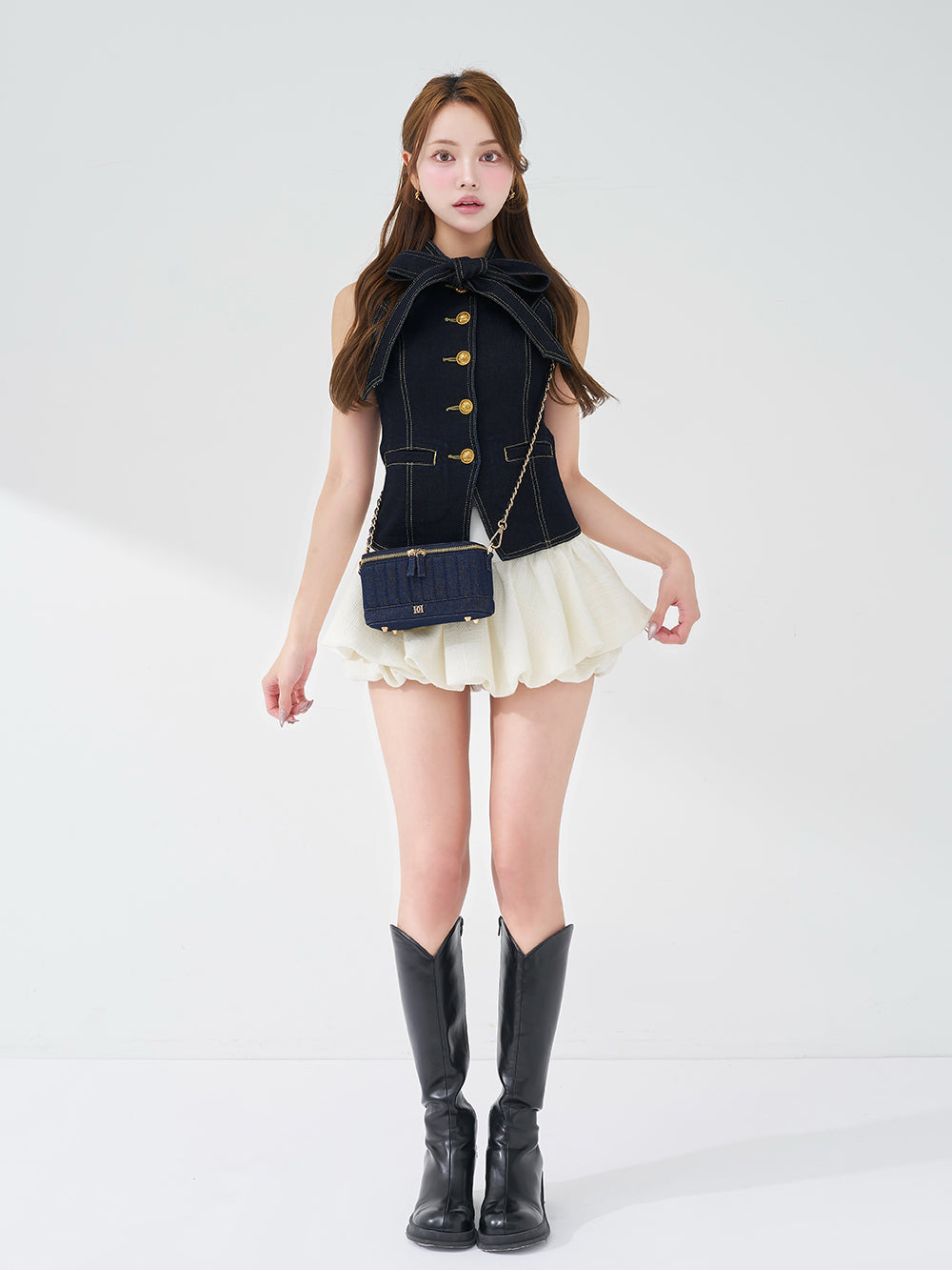 DDボタンリボンデニムトップス – Darich