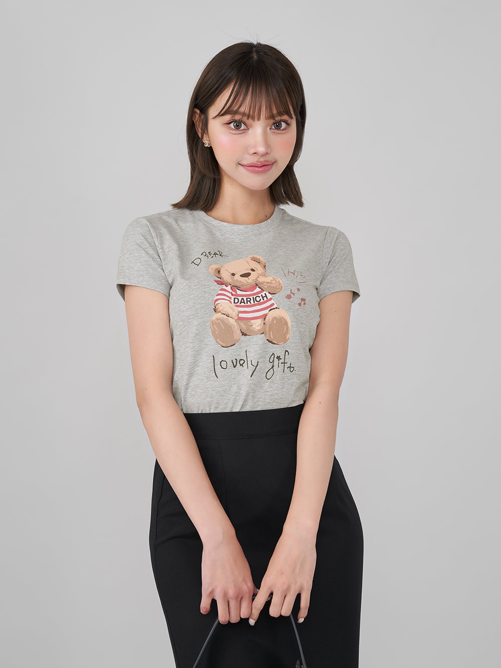 イラストDベアTシャツ - gry