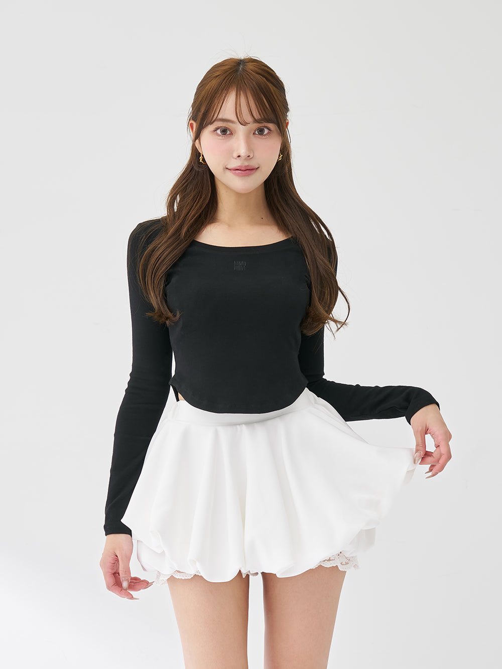 カーブシェイプシルエットロングTシャツ - blk