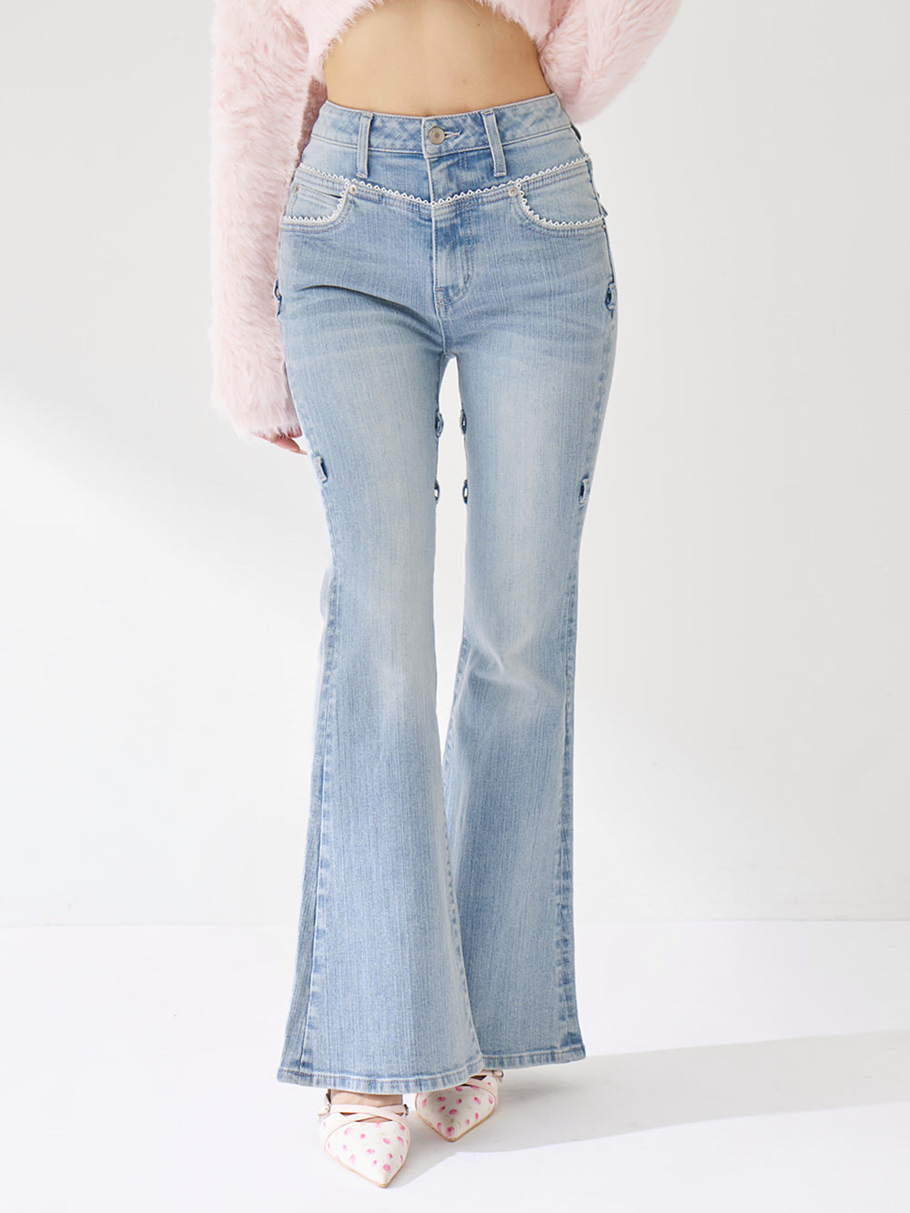 【予約商品】ピコレースハイウエストフレアデニム