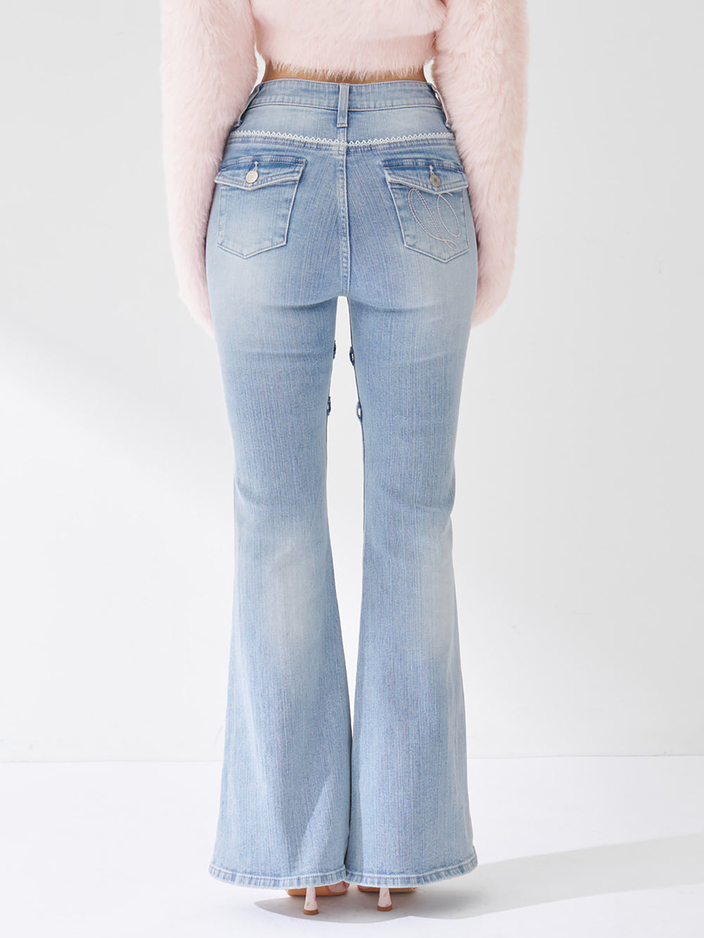 【予約商品】ピコレースハイウエストフレアデニム