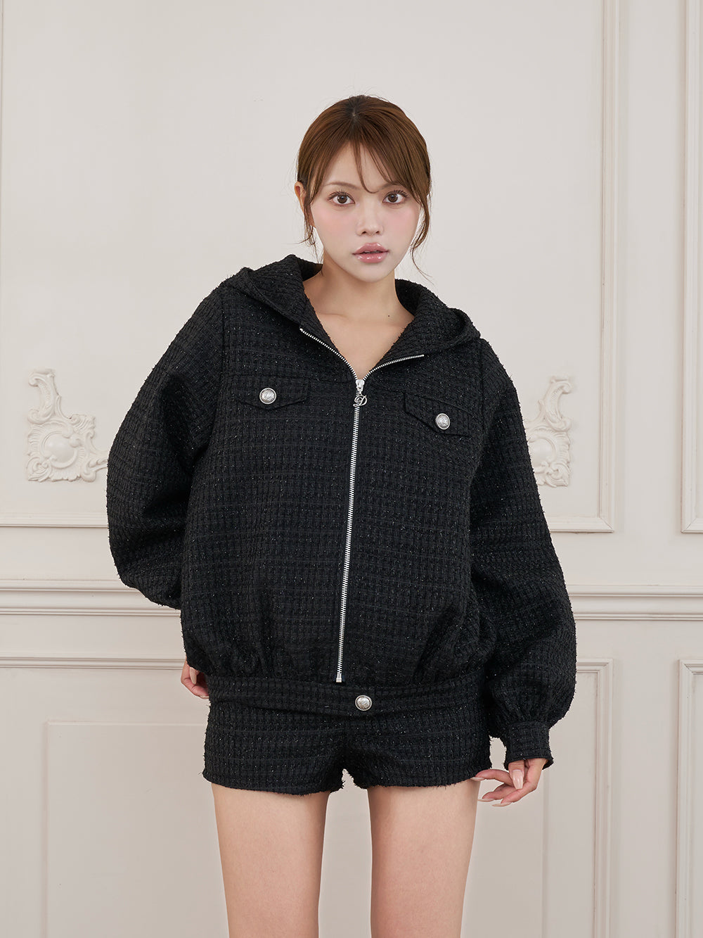 モデル：163cm（着用サイズ：S　着用カラー：BLK）