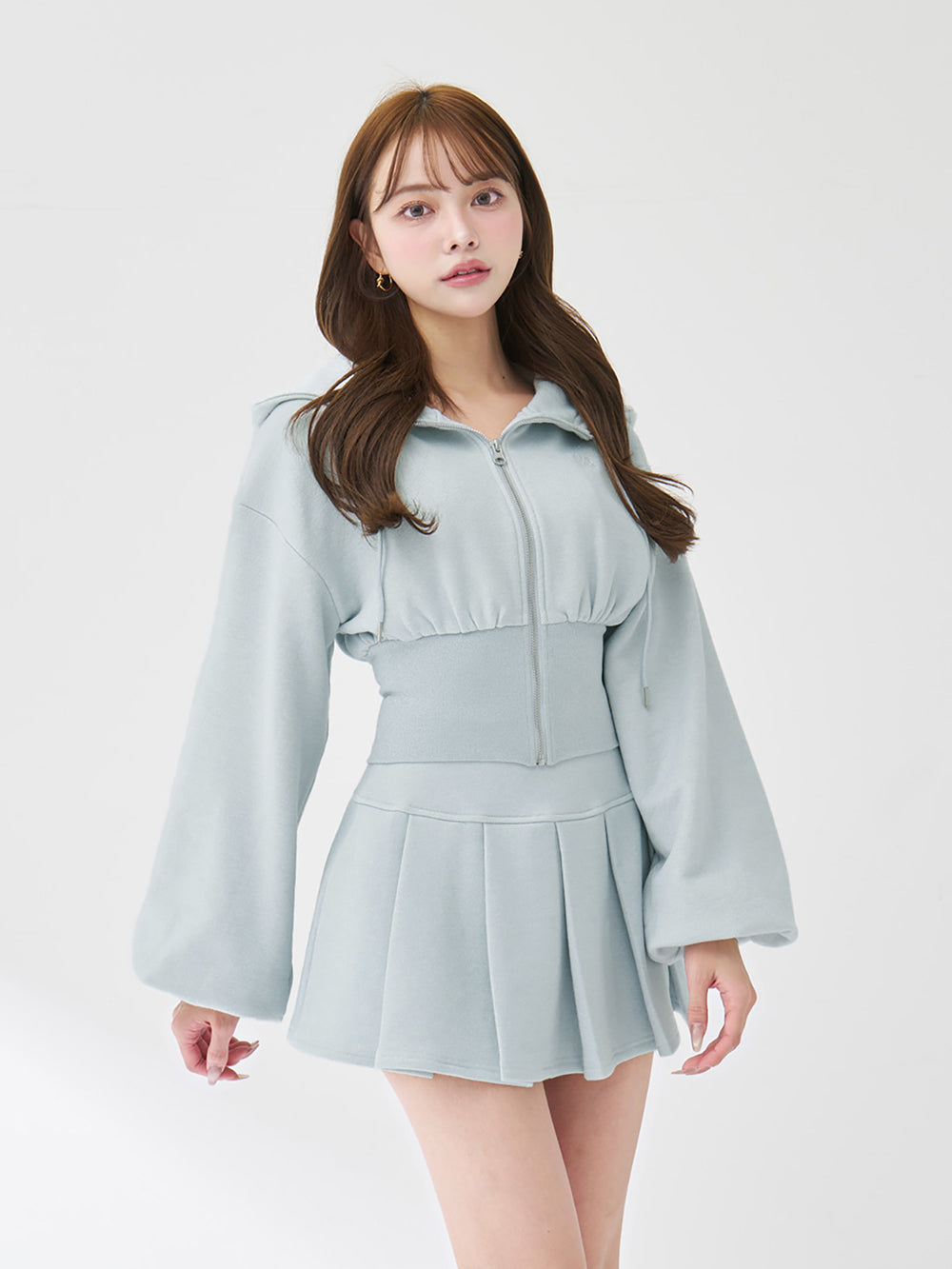 カラーラメスウェットコルセットパーカー - sax