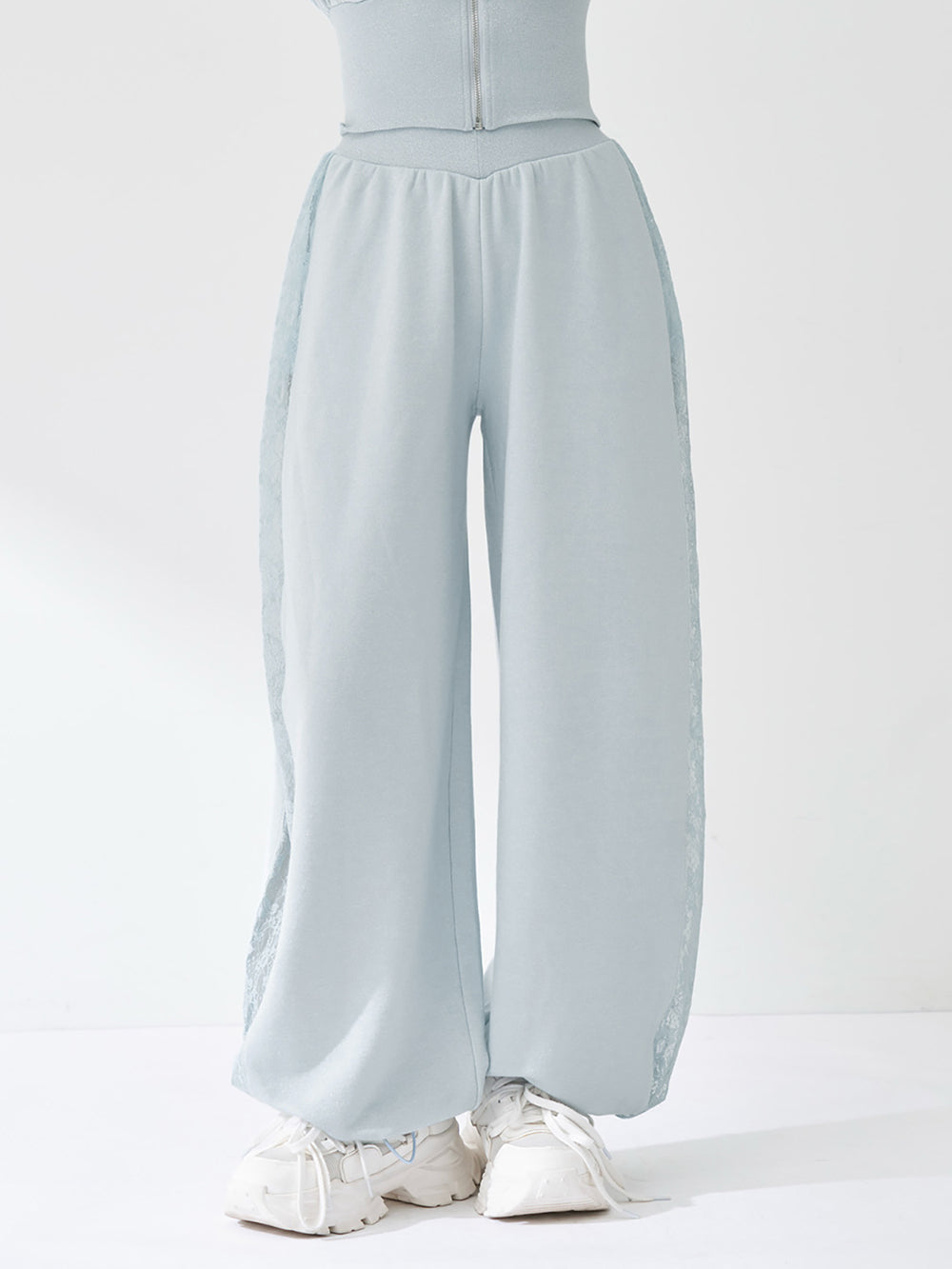 カラーラメスウェットバレルパンツ - sax