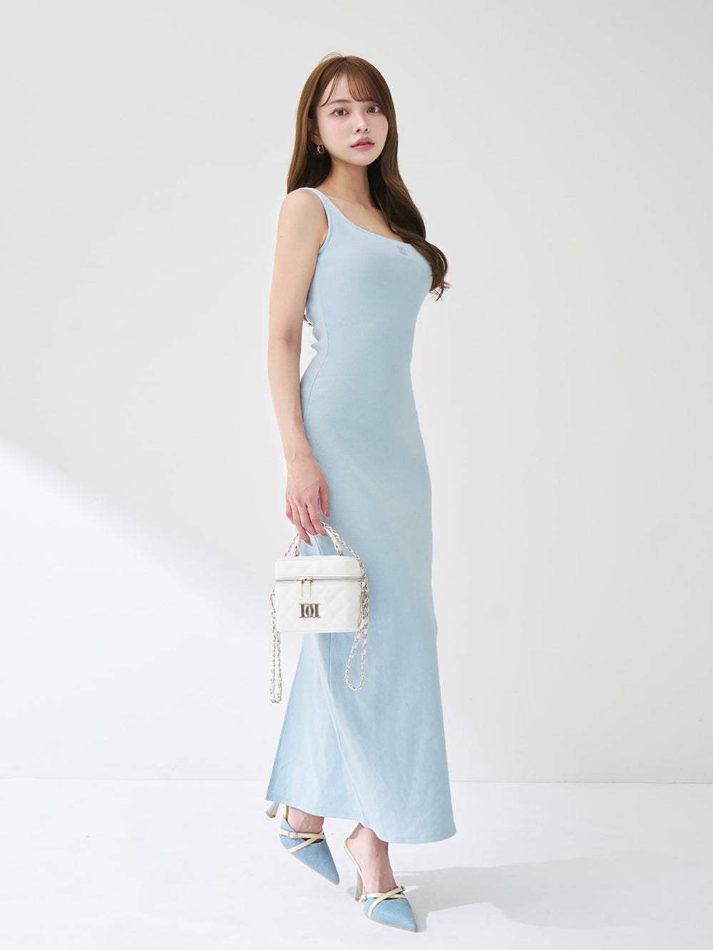 シェイプリブカットロングワンピース - sax