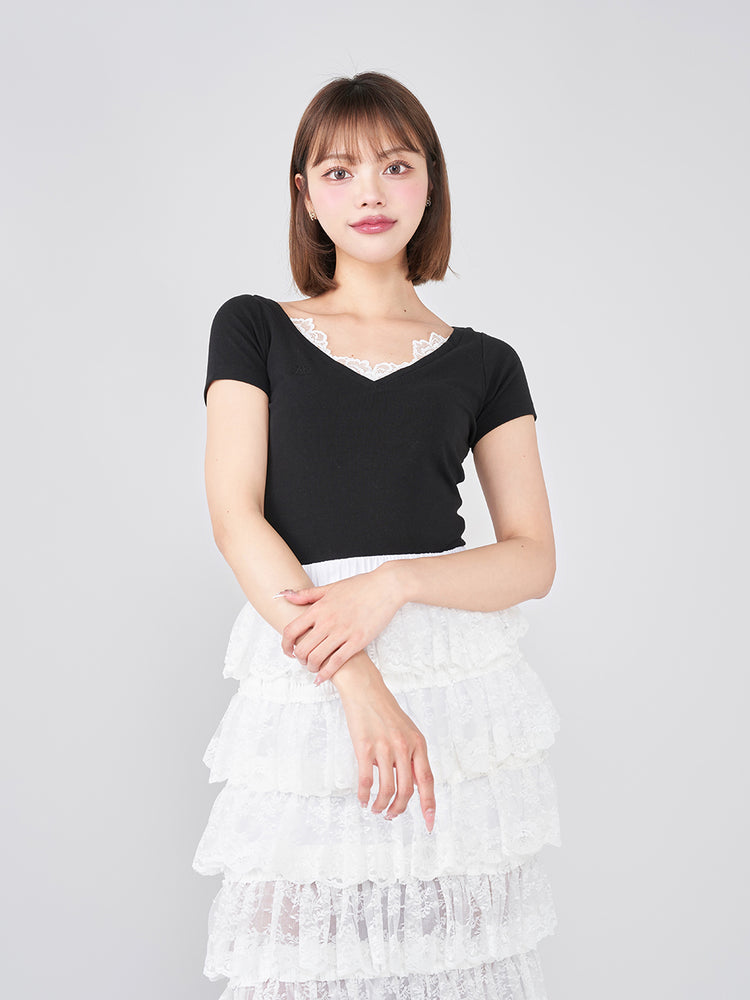 レースVネッククロップドTシャツ – Darich (ダーリッチ)
