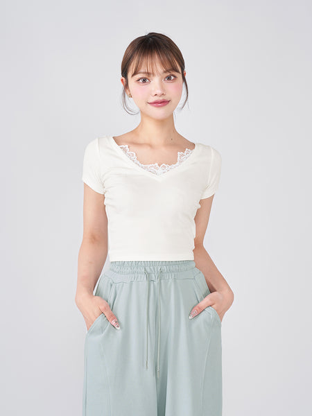 Lace V-Neck Cropped T-Shirt