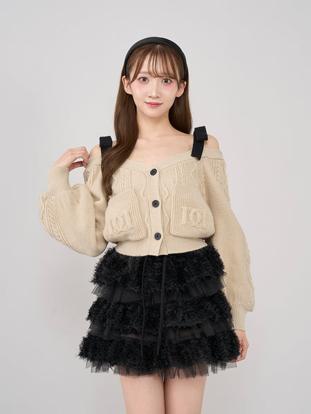 Shoulder Ribbon V-Neck Knit Top