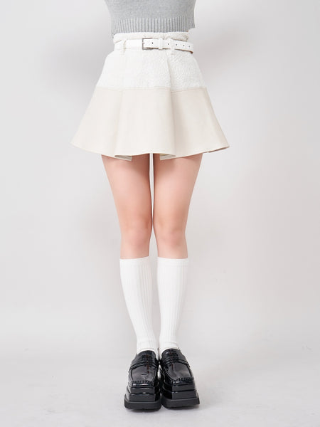 Leather Docking Belt Frill Mini Skirt