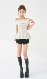 オフショルぺプラムニットトップス – Darich