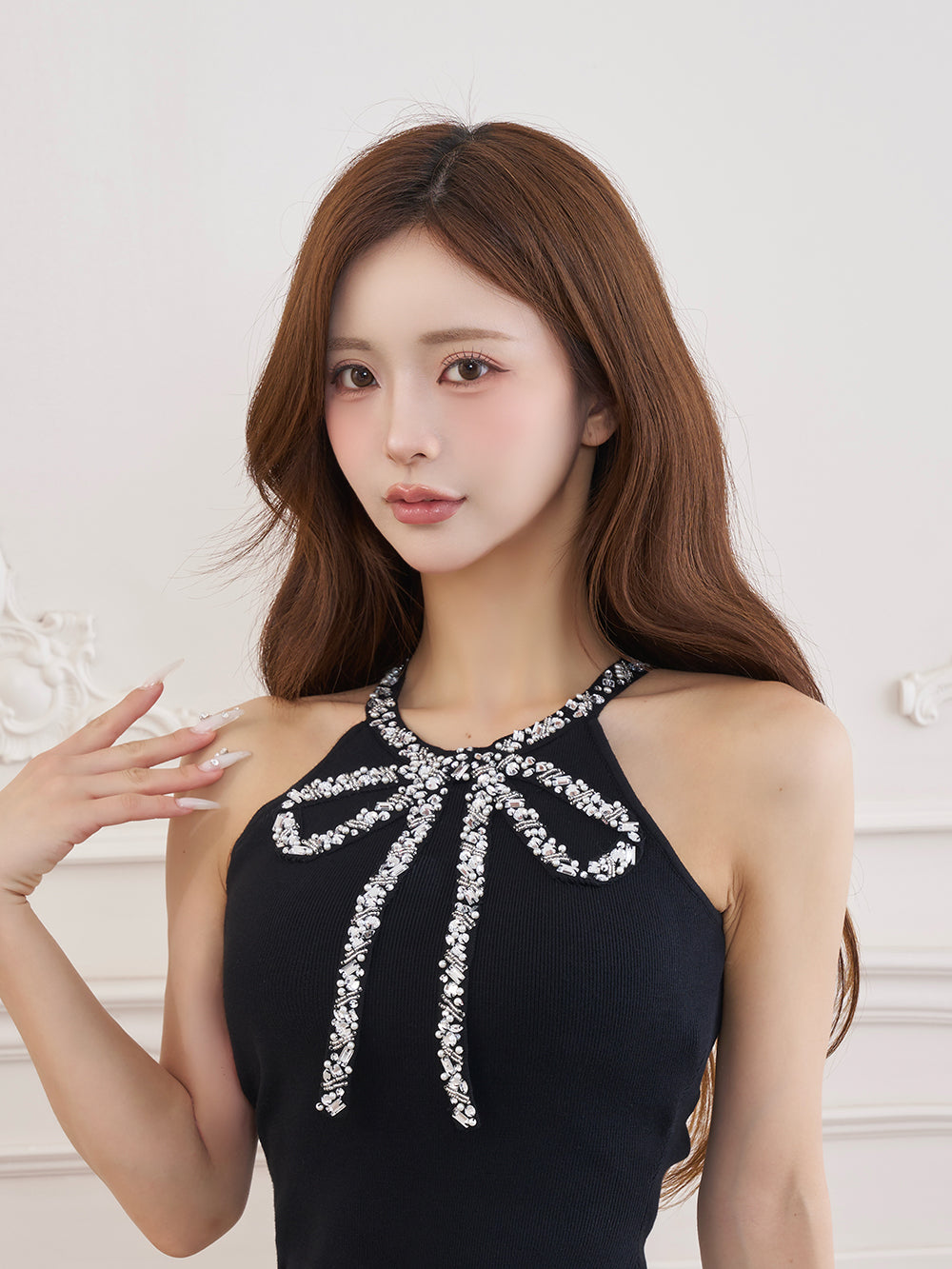 モデル：158cm（着用サイズ：FREE　着用カラー：BLK）