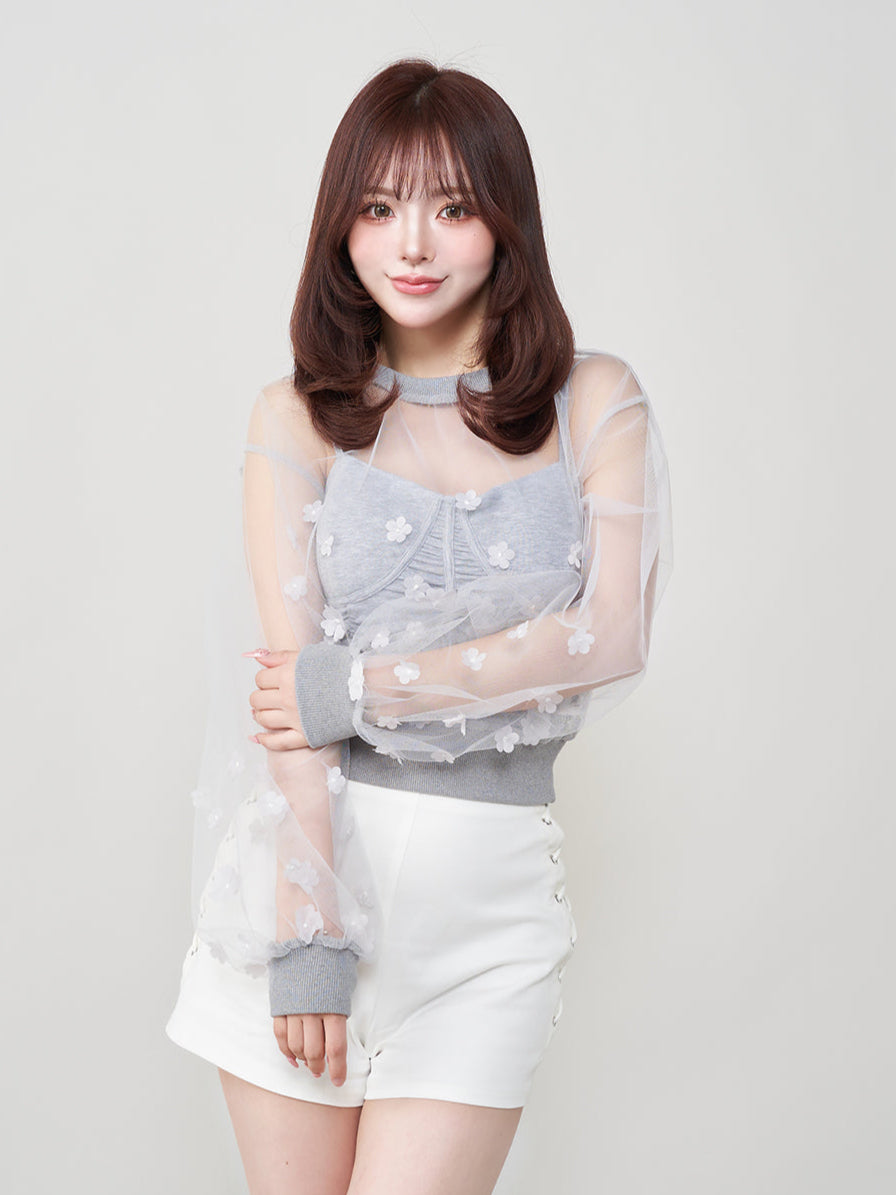 シアーフラワートップス - gry