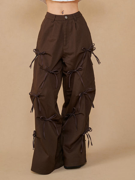 Tuck-Ribbon Design Long Pants