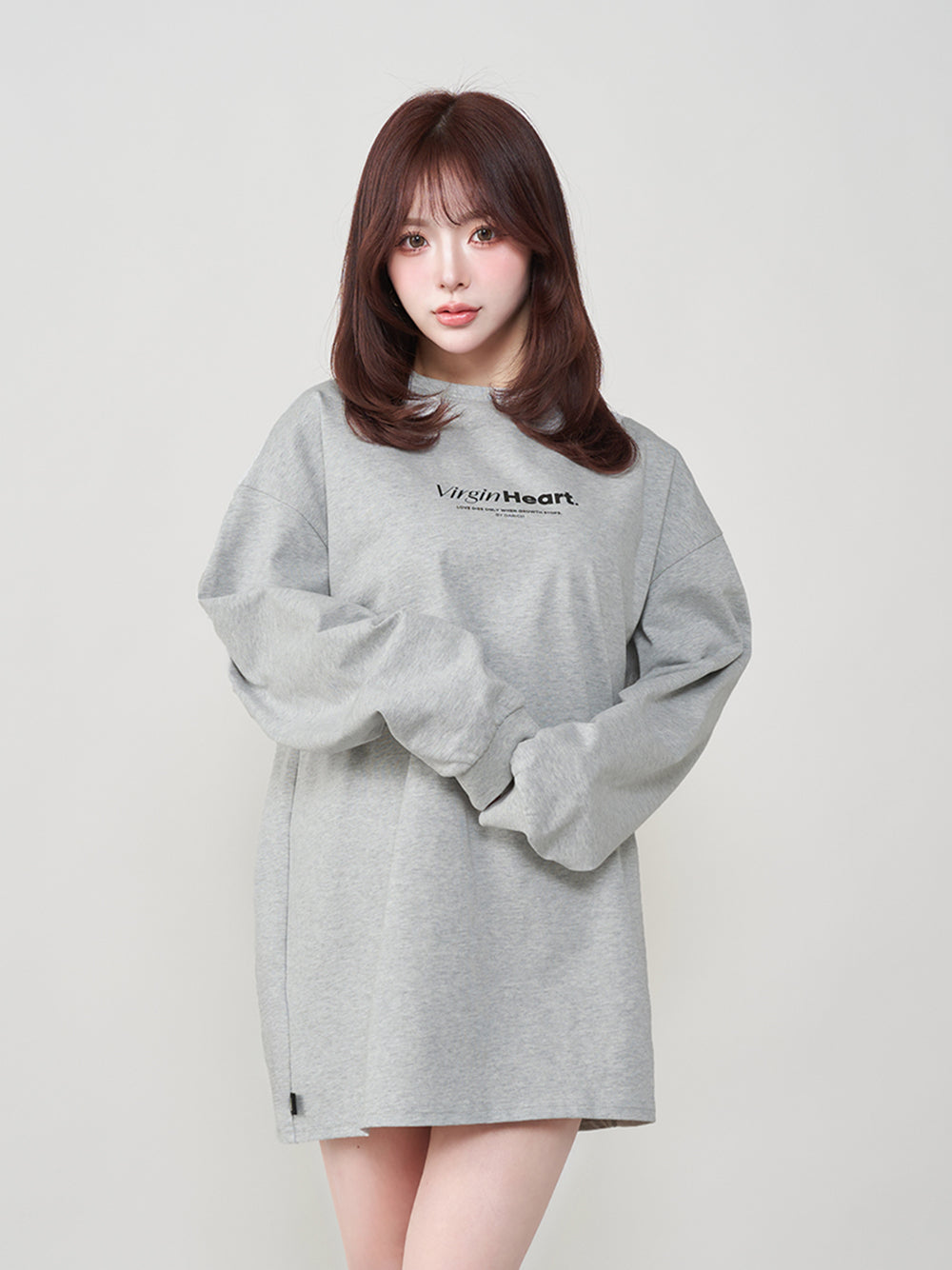 ハートモチーフロングTシャツ - l-gry