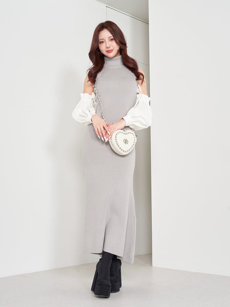 Ribbon Sleeve Knit Long Dress
