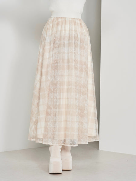 Docking Check Lace Long Skirt
