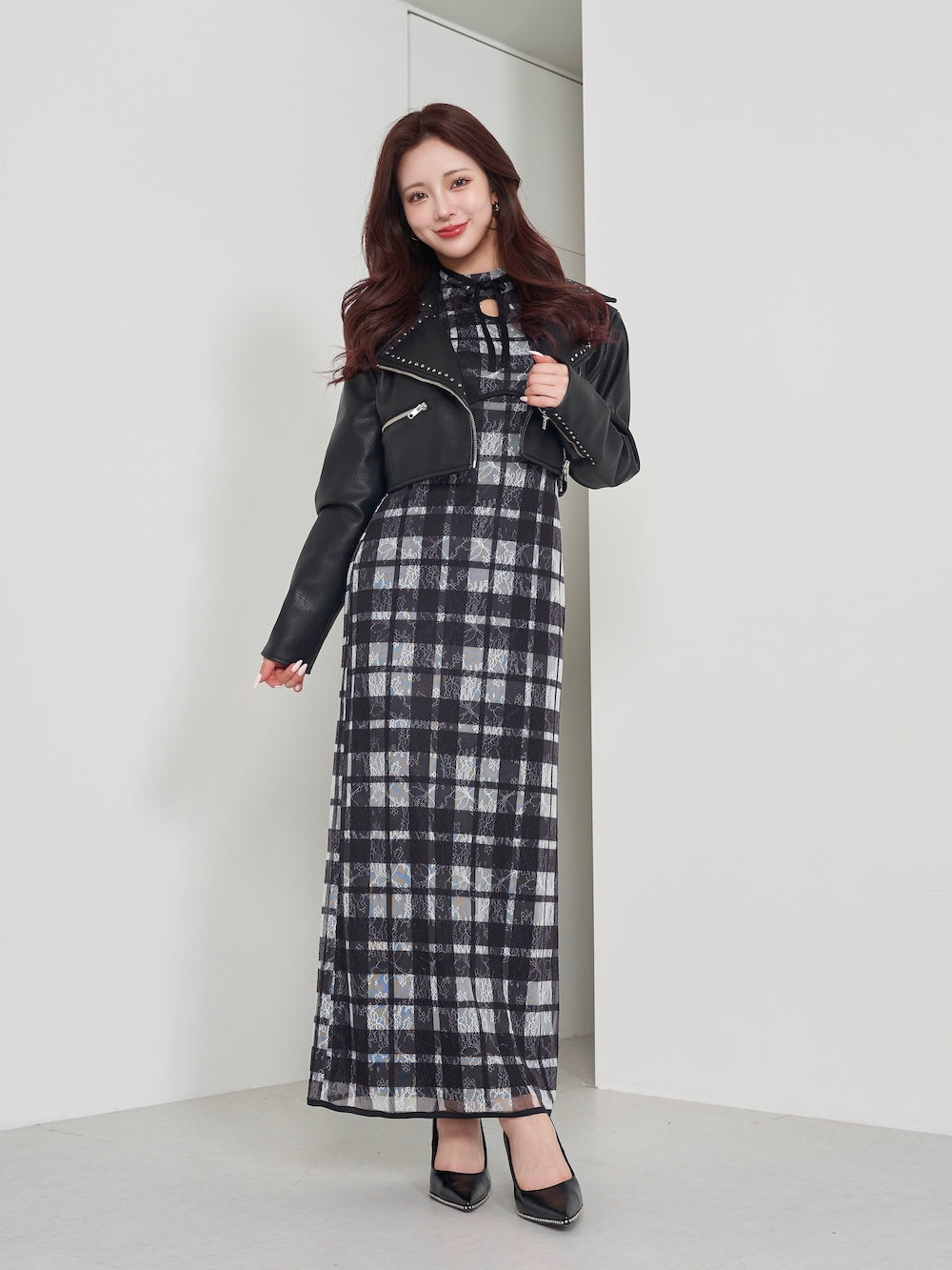 パイピングチェックレースロングワンピース – Darich (ダーリッチ)