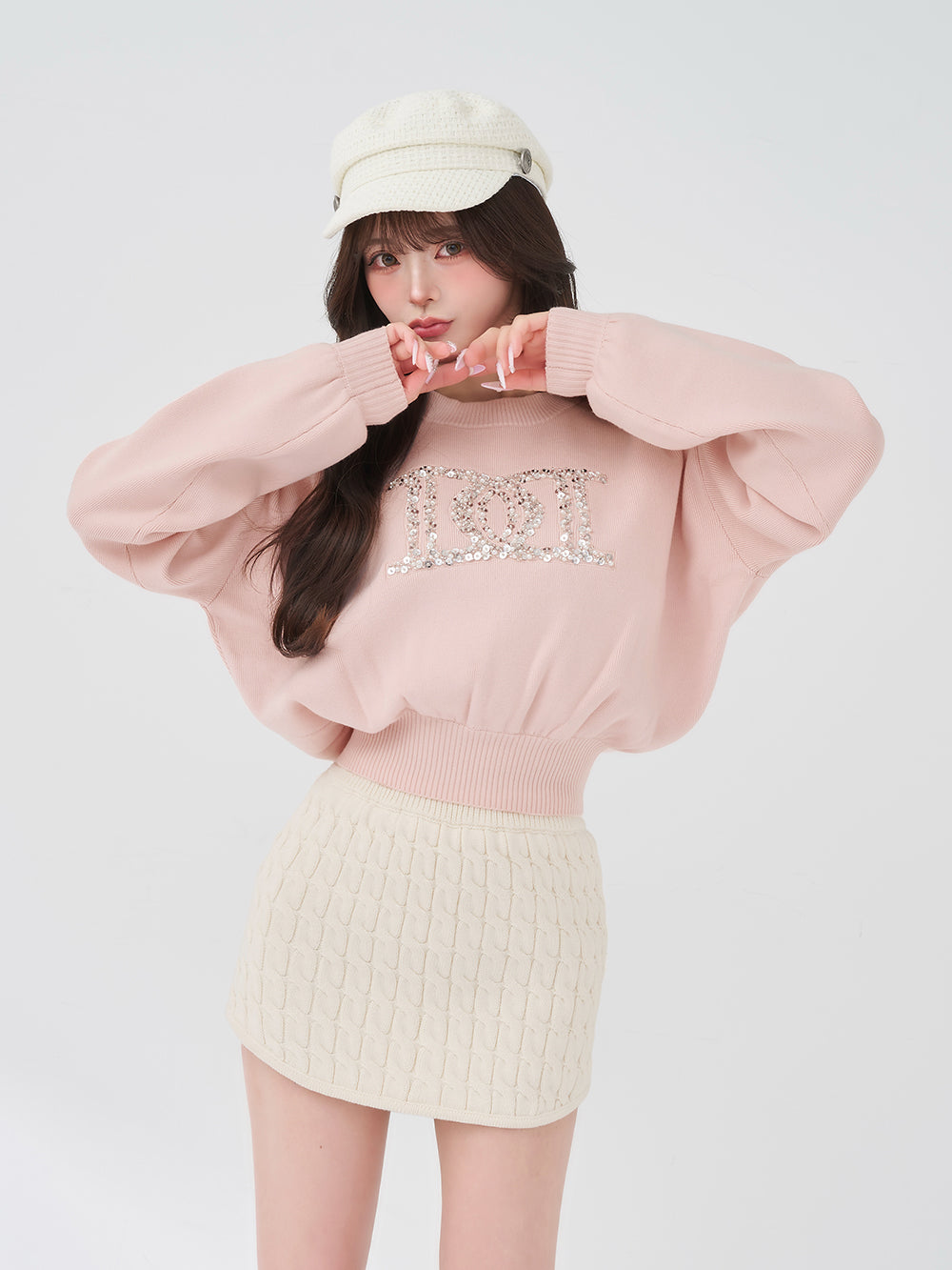 ビジューロゴパフニットトップス - pnk